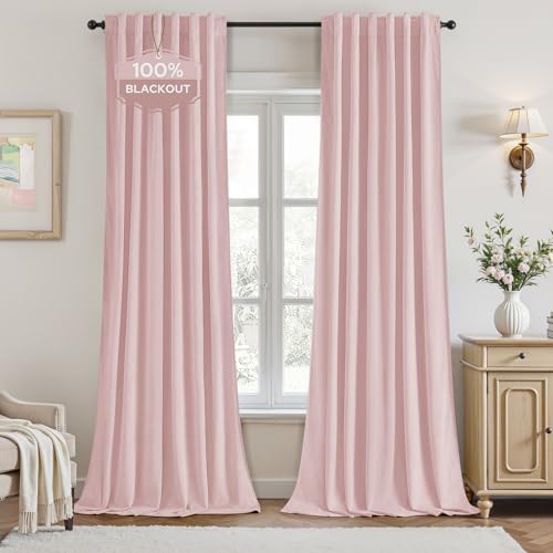 HOMEIDEAS Pink Velvet Blackout Curtains
