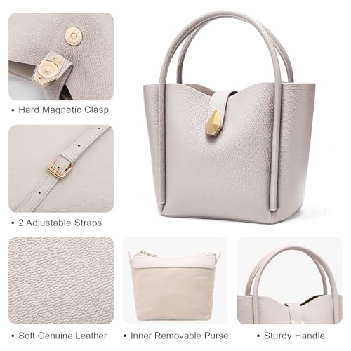 Bolso Hobo de Cuero para Mujer Beige miniatura 7
