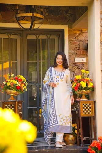 Image of ANNI Designer Kurta Sets for Women Viscose Blend Printed | Kurta Pant Dupatta Set | Straight Kurti Set for Women | Sweetheart Neck Full Sleeve Ethnic Suit | Designer Indian Kurti Outfit with Pants