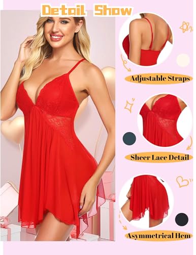 Image of Avidlove Women Lingerie Lace Babydoll V Neck Sexy Sleepwear Strap Chemise
