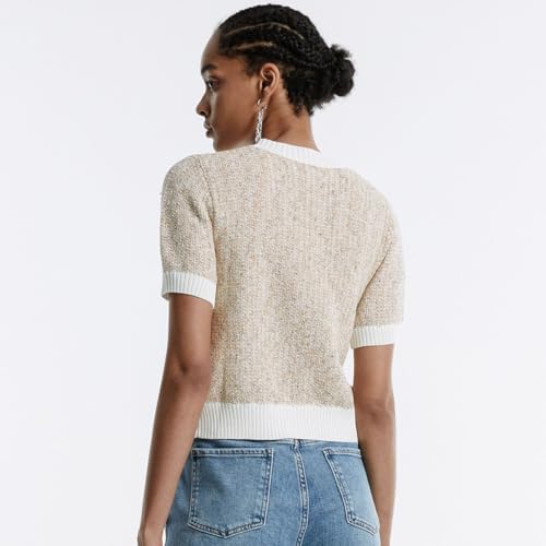 Womens Short Sleeve Cardigans Tops Summer Button Up Work Cropped Sweater Shirts 20254