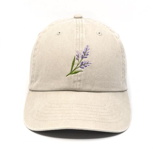 Gorra de algodón con bordado de flor lavanda