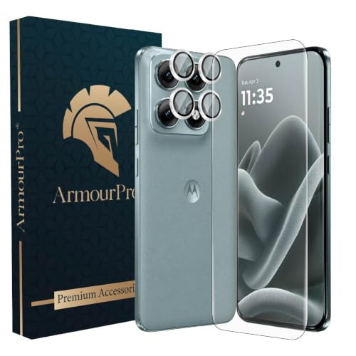 Image of ArmourPro UV Tempered Glass for Motorola Edge 70 Pro Plus 5G with Silver Camera Ring Guard Combo, Crystal Clear Screen Protector, Case Friendly, Anti-Scratch, Bubble-Free Installation Kit