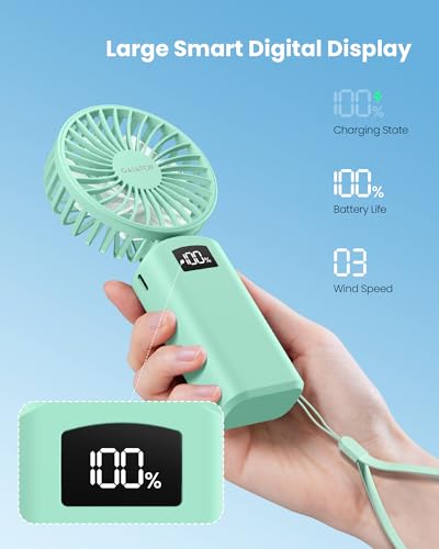 Gaiatop HF-06 Portable Handheld Fan, 180° Foldable Desk Fan 3 Speed Personal Mini Hand Fan, 2000Mah Powerful Rechargeable Small Fan With Digital Display thumb #5