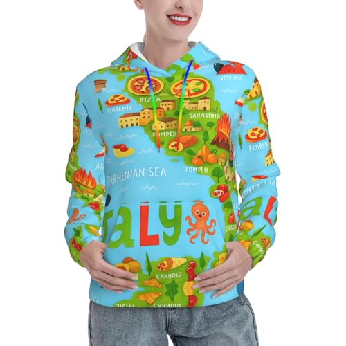 Sweat à capuche femme Italie pull imprimé gastronomie italienne cadeau idéal pour voyageuse