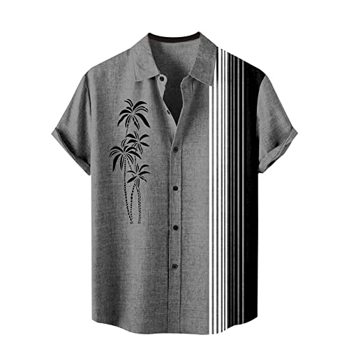 Camisas de playa para hombre | Camisas de cuello abotonado | Monos casuales de manga corta para vacaciones de verano, gris, 4XL