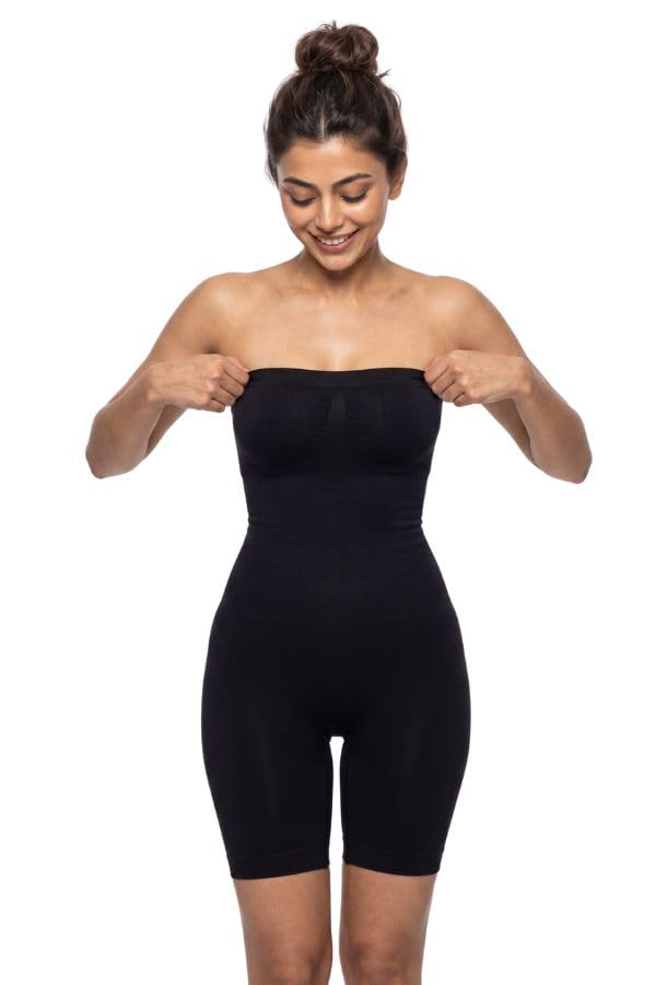 Kryone Strapless Full Body Shaper for Women, Tummy Control Bandeau Bodysuit with Built-in Bust Support, Mid Thigh Seamless Shapewear for Saree, Lehenga, Backless & Bodycon Dress, No Steel Bone-image-43