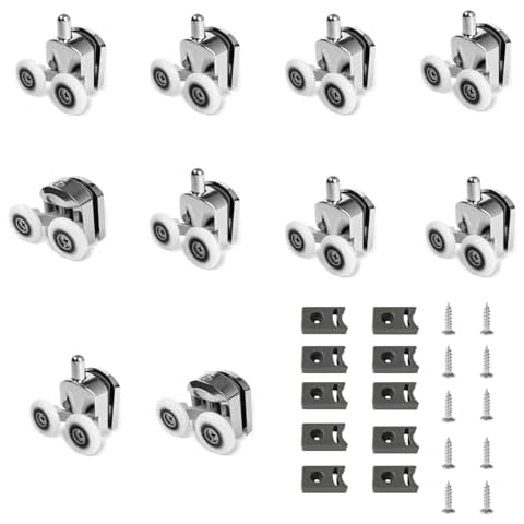 AFDHGS Shower Door Rollers Replacement 10 Pcs Shower Door Rollers 23mm Zinc Alloy Rv Shower Door Wheels Replacement with Anti Collision Block and Screws for Curved Doors for Bathroom Glass Doors Cover