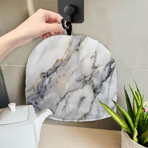 Image of Tea Pot Cozy for Teapot Insulated Tea Pot Cozies Tea Kettle Quilt Keeping Warm Dust Proof Teapot Cover for Home Kitchen Tea Party Decorative Accessories, White Grey Marble