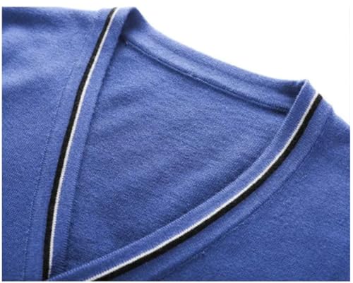 2024 Autumn Men's V-Neck Vest Knitted Cardigan Classic Business Warm Casual Vest Royal blue L#L3