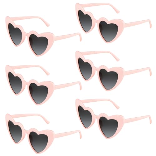 BOUBONI 6/12/24 Pack Heart Sunglasses Vintage Heart Shaped Glasses Bulk Bachelorette Sunglasses for Women Wedding Party (6 Pink)
