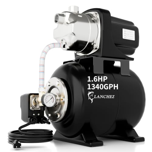 Image of Lanchez 1.6HP Shallow Well Garden Pump, Stainless Steel Irrigation Pump, 1340 GPH, Automatic Water Booster Jet Pump for Home, Garden, Lawn,Irrigation, 115V, Glossy black