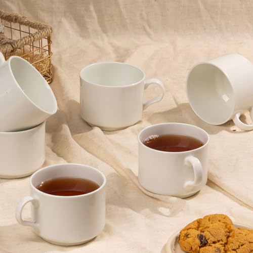 Image of GOLDEN QUEEN'S Microwave Safe Coffee & Tea Cups - Set of 6 | Perfect for Daily Use | 200 ml - Cube White Cups