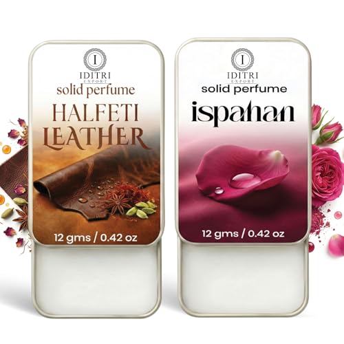 Image of Solid Perfume |Halfeti leather&Ispahan Alcohol Free Wax Perfume Balm, Long Lasting | Pocket Tin 12g, Pack Of 2| Non Greasy Smooth Glide, Travel Friendly Unisex Gifts He Or Her