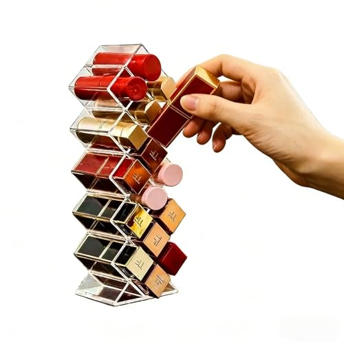 Image of WECHENG Clear Plastic Acrylic Lipstick Organizer - Lipstick Holder Stackable 16 Spaces Fish Shape Lipgloss Holder for Vanity Countertop for Women Family and Cosmetic Stores Display