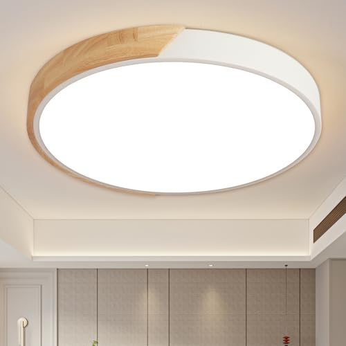 Style home LED Deckenleuchte 36W Flach Rund Deckenlampe, Ø40x4cm, dimmbar mit Fernbedienung 3000K-6000K, Leuchte für Wohnzimmer Schlafzimmer Büro Küche Diele Flur (Holz)