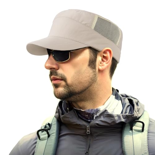 Image of Quick Dry Military Hats for Men - Army Cadet Patrol Cap Short Brim Flat Top Hat Summer Breathable Adjustable