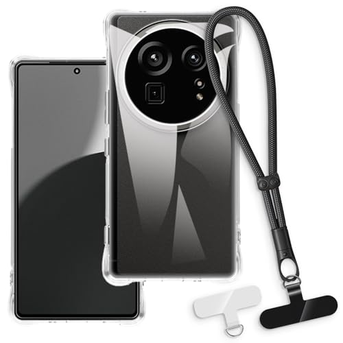 OAGELIM 2-in-1�ی�P�[�X�ƃ��X�g�X�g���b�v Sharp Aquos R9 Pro �Ƃ̌݊������� ���O���\�ȃ��j���[�h�t���d�b�J�o�[�A����~�ߕ����h�~�O���b�v�n���h�� (�N���A + �u���b�N)