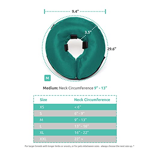 Image of ZenPet Protective Inflatable Recovery Collar for Dogs and Cats (Teal) - Soft Pet Cone Does Not Block Vision E-Collar - Designed to Prevent Pets from Touching Stitches, Wounds and Rashes (Medium)