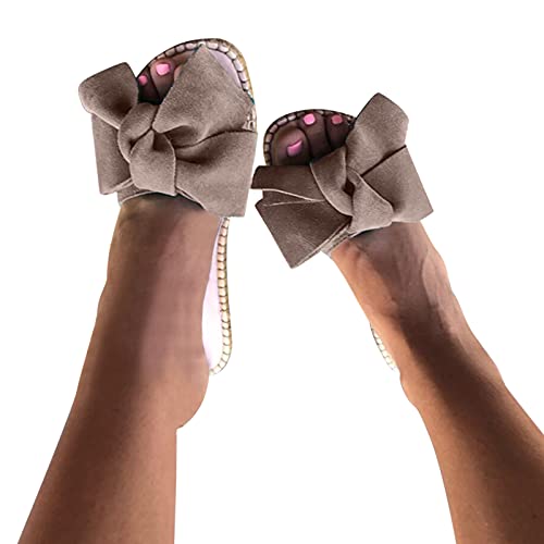 Reokoou Women Summer Bow Sweet Slide Sandals Flat Footbed Comfort Non Slip Slipper Beach Travel Flip Flops Shoes