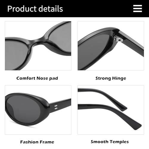 LIU·WEN Oval Sunglasses for Women Men Retro Small Cat Eye Glasses 90s Vintage Style Shades 5