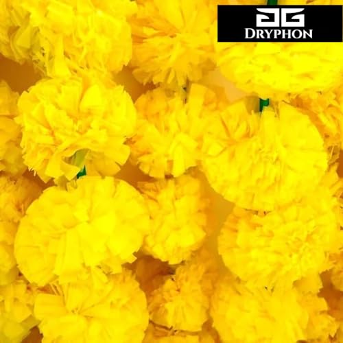 Image of Marigold Garlands Decoration with Bell, Artificial Flowers for Decorations Hanging Garlands for Home Decorations, Ganpati Decoration /Diwali Decoration for Home Decor- (Yellow, Pack of 20)