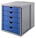 Produktbild HAN Schubladenbox SYSTEMBOX KARMA mind. 80% Recycling-Kunststoff mit 5 geschlossenen Schubladen, Schreibtisch, Schrank, inkl. Auszugsperre + Beschriftungsclip, Gummifüße, 14508-16, lichtgrau/blau