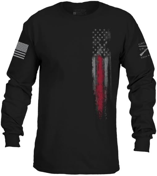 Grunt Style Red Line Flag Long Sleeve T-Shirt (Black, X-Large