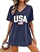 SUWATOIN USA Shirts for Women 4th of July American Flag Dresses Patriotic USA Flag Tees V Neck Beach Swimsuit Coverup