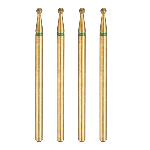 HARFINGTON 4pcs 100-120 Grits Diamond Grinding Bit 1.8mm Ball Head 2.35mm Shank 1.8mm Length Titanium Plated Stone Sanding Drill Bits Rotary Tool for Nails Grinding Polishing