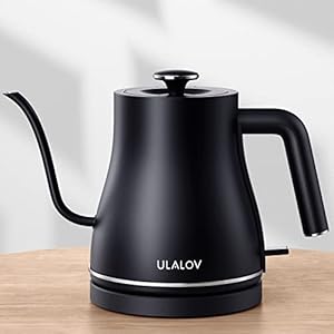 Ulalov Electric Gooseneck Kettle Ultra Fast Boiling Hot Water Kettle 100% Stainless Steel for Pour-over Coffee & Tea, Leak-Proof Design, Auto Shutoff Anti-dry Protection, 1200W-0.8L, Matte Black