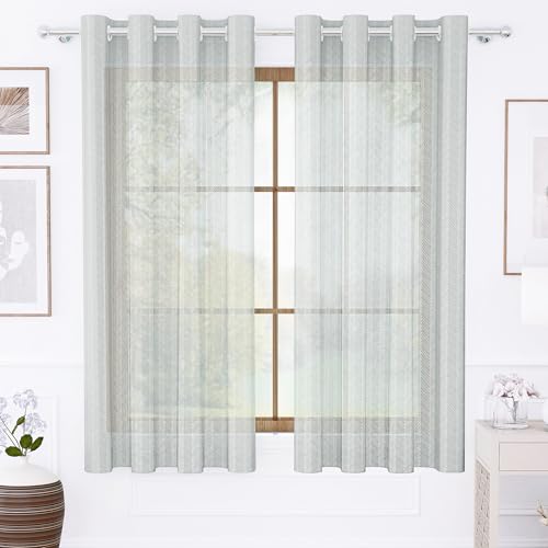 Image of Story@Home Window Curtains 5 Feet Long Set of 2 | Herringbone Printed | Semi Transparent Curtain | Net Curtains | Sheer Curtain for Living Room | (118 X 152 Cm, Grey) | Perfect for Home Decor