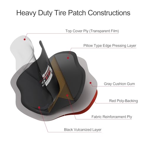 Image of SUNSOUL 10Pcs Bias Tire Patch, 3.75 inch x 3.75 inch Heavy Duty Tire Repair Patches | 2 Size Options, Bias Tires, Large Bonding Area, Permanent Vulcanized Seal, Fits Commercial Truck, Agricultural Vehicles