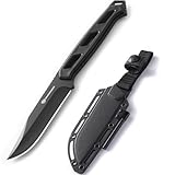 DRACHENADER Messer Outdoor SOLIXAR, 10 cm Klingenlänge, Gürtelmesser 5Cr13MoV Stahl, Feststehende Klinge Messer mit Feuerstahl und Kydex-Scheide, Voll-Schwarze
