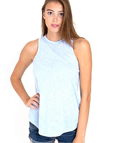 US ApparelWomen's Cotton Plain Rounded Neck Raceback Style Sleeveless Medium Tank (SLT-1005) - Aqua
