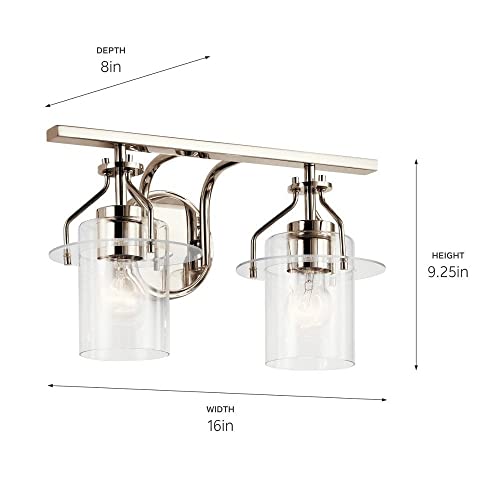 Image of Kichler Everett 16 Inch 2 Light Vanity Light with Clear Glass in Polished Nickel