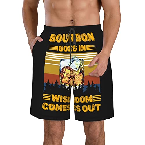 Whiskey Goes in Wisdom Comes Out Men's Shorts Beach Swim Trunks Quick Dry Athletic Shorts Adjustable M/L/XL/XXL/XXL