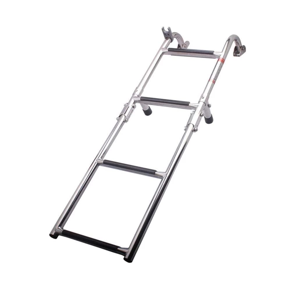 Folding Boat Ladder,Marine Stainless Steel Telescopic 4 Step Boarding for Deck Outboard Swim Platform