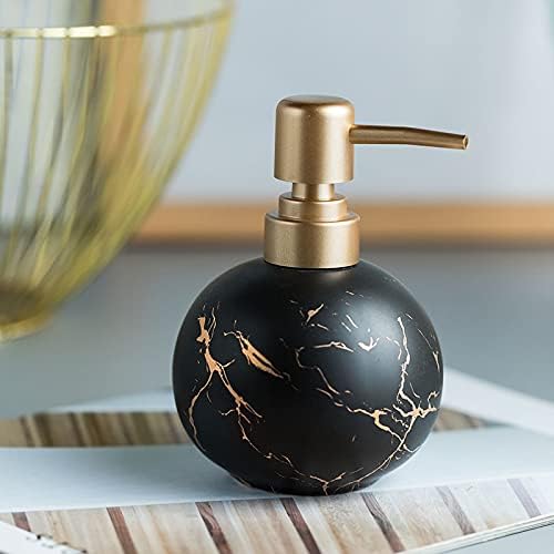 Gold Soap Dispenser for Bathroom or Kitchen, Cute Marble Round Ceramic Lotion Bottle, Rust-Free Pump(Black) - Image 6