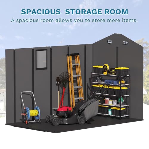 Image of Devoko 6x10 FT Resin Storage Shed with Floor, Large Plastic Outdoor Sheds