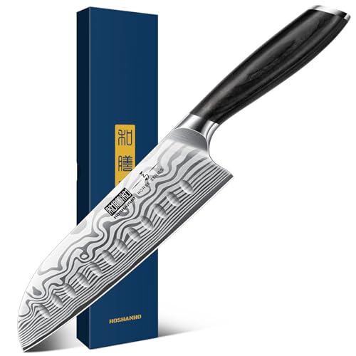HOSHANHO 18 cm Santokumesser, Ultrascharfes Japanisches Küchenmesser aus Pulverisiertem Kohlenstoffstahl, Professionelles Kochmesser mit...