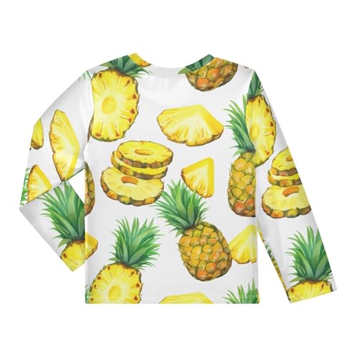 Sliced Pineapple White Boy's Rash Guard Swim Shirt Long Sleeve Sun Shirt for Toddler Kid UPF50+2