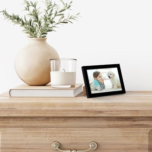 Americanflat 3.5x5 Picture Frame with Polished Plexiglass - Streamline Collection - Thin Border Picture Frame for Wall Display - Hanging Hardware Included - Black