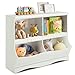 Costzon Toy Organizers and Storage with Footboard, Wooden 4-Cubby Kids Book Shelf and Toys Bin, Multifunctional Modern Toy Cabinet Bookcase for Playroom, Bedroom, Nursery, Hallway (White)