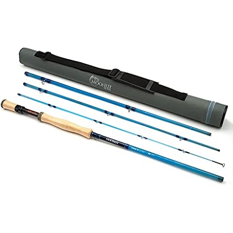 8wt Moonlit Lunar S-Glass Fiberglass Fly Fishing Rod (8' 6", 4 Piece, Light Blue, Fighting Butt) Cover