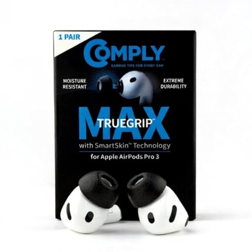 Image of Comply TrueGrip MAX | Premium Memory Foam Replacement Earbud Tips for Apple AirPods Pro Gen 3 | Long Lasting Comfort, MAX Durability, Secure Fit, Superior Noise Isolation| Black (Large) (1 Pair)
