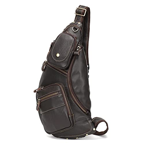 Men's Chest Bag Men's Leather Shoulder Bags Casual Messenger Bags Chest Bags for Travel Hiking Running(Coffee)