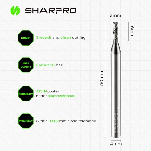 Image of 2MM End Mills 4MM Shank, 2 Flute Carbide Square Endmill with AlCrN Coated, Upcut Spiral CNC Router Bits for Alloy Steel, Metal and Stainless Steel
