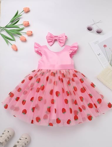 OBEEII Baby Girls Birthday Cake Smash Outfit Formal Baptism Photoshoot Tulle Dress Wedding Flower Girl Dress with Headband2