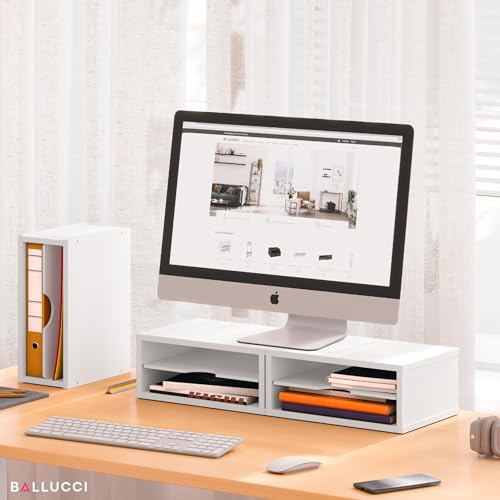 Ballucci File Organizer, 2-Tier Document Paper Sorter, Stackable Wood Desk Organizer Mail Holder, Monitor Stand with Storage Shelves, White by Ballucci - Image 7